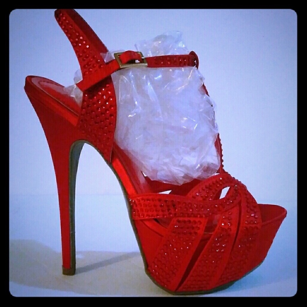 💜ALBA💜 7 RED SPARKLY RHINESTONE SATIN HEELS
